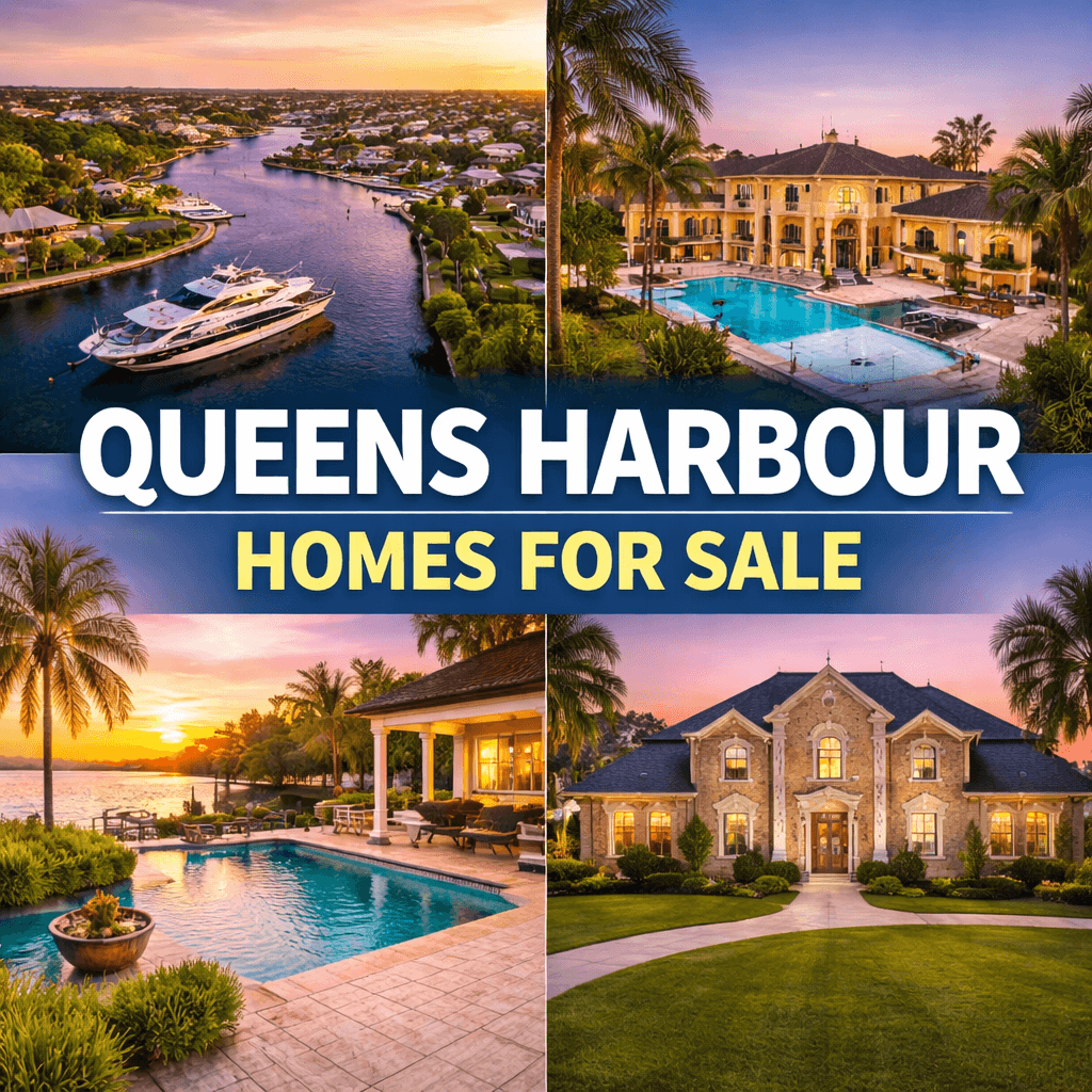Queens Harbour Homes for Sale Photo with a Boat and Luxury Homes