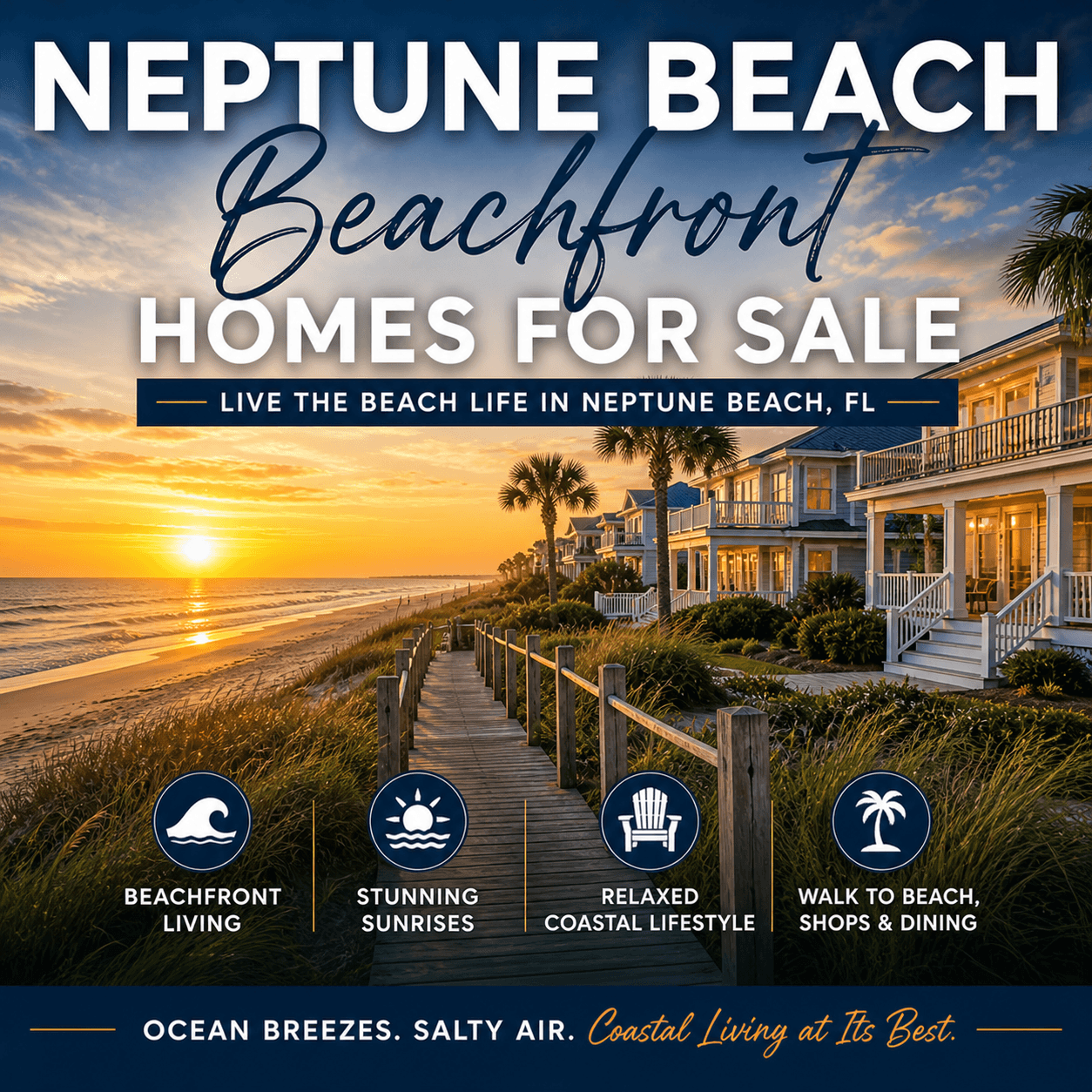 Photos of Oceanfront Home in Neptune Beach with Sunrise View and Text